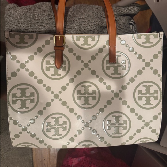 Tory Burch Cream, green and Brown Tote Bag - Picture 2 of 7